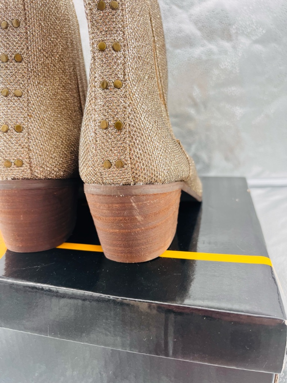 Costello Rhinestones Embellished Cowboy Ankle Boots Golden Sparkle Size W 10 - Picture 9 of 10